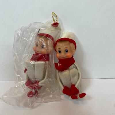 Lot 336: New Vintage Japan Knee Hugger, Felt Santa, and Pixie Elves Tree Clips (Marked Japan)