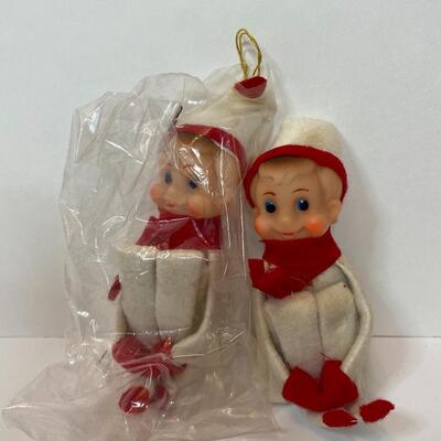 Lot 336: New Vintage Japan Knee Hugger, Felt Santa, and Pixie Elves Tree Clips (Marked Japan)