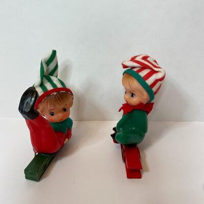 Lot 336: New Vintage Japan Knee Hugger, Felt Santa, and Pixie Elves Tree Clips (Marked Japan)