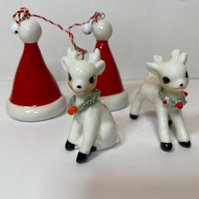 Lot 337: Vintage Mini Holiday Reindeer and Santa Hat Ornaments
