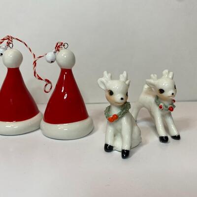 Lot 337: Vintage Mini Holiday Reindeer and Santa Hat Ornaments