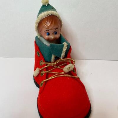 Lot 341: Vintage Japan Holiday Snowmen, Knee-hugger Elf in Shoe and More