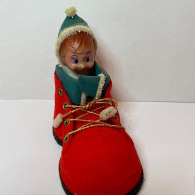 Lot 341: Vintage Japan Holiday Snowmen, Knee-hugger Elf in Shoe and More