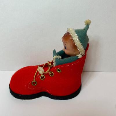 Lot 341: Vintage Japan Holiday Snowmen, Knee-hugger Elf in Shoe and More