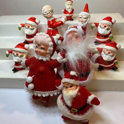 Lot 350: Vintage Santa & Mrs. Claus: Felt Figurines & Ceramic Candle Huggers