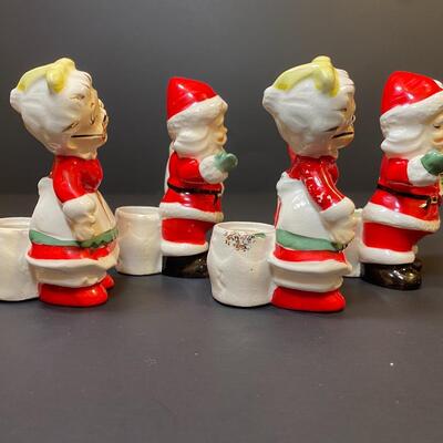 Lot 477: Vintage Japan Christmas Table: Salt/Pepper Sets, Candle Huggers & Holders, Napkin Rings