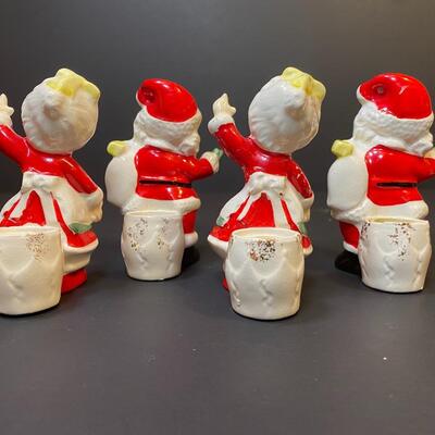 Lot 477: Vintage Japan Christmas Table: Salt/Pepper Sets, Candle Huggers & Holders, Napkin Rings