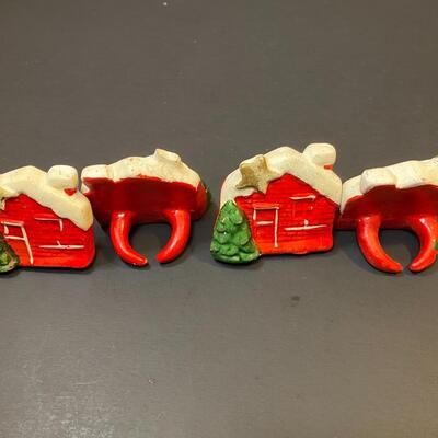 Lot 477: Vintage Japan Christmas Table: Salt/Pepper Sets, Candle Huggers & Holders, Napkin Rings