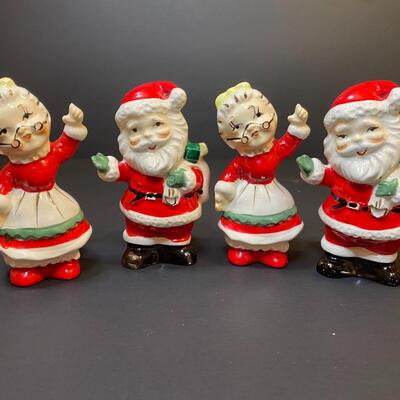 Lot 477: Vintage Japan Christmas Table: Salt/Pepper Sets, Candle Huggers & Holders, Napkin Rings