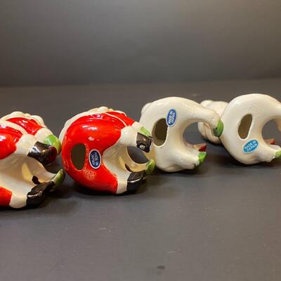 Lot 477: Vintage Japan Christmas Table: Salt/Pepper Sets, Candle Huggers & Holders, Napkin Rings