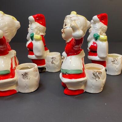Lot 477: Vintage Japan Christmas Table: Salt/Pepper Sets, Candle Huggers & Holders, Napkin Rings