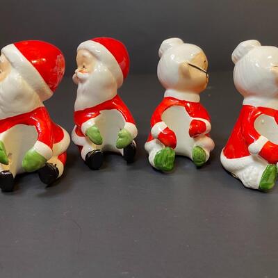 Lot 477: Vintage Japan Christmas Table: Salt/Pepper Sets, Candle Huggers & Holders, Napkin Rings