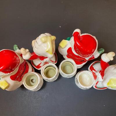 Lot 477: Vintage Japan Christmas Table: Salt/Pepper Sets, Candle Huggers & Holders, Napkin Rings