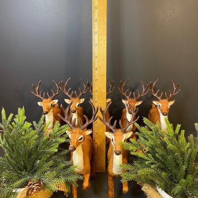 Lot 478: Christmas Decor: Furry Reindeer & Burlap Evergreens