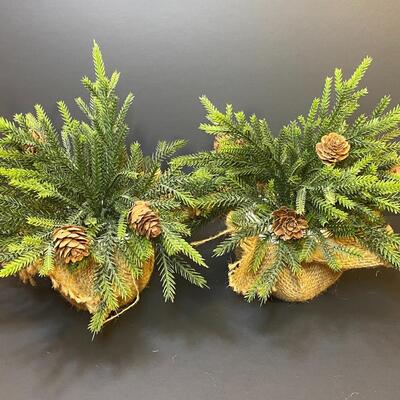 Lot 478: Christmas Decor: Furry Reindeer & Burlap Evergreens