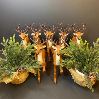 Lot 478: Christmas Decor: Furry Reindeer & Burlap Evergreens