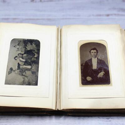 Antique French Photo Album Filled with Hand Painted Daguerreotype Photo Portraits