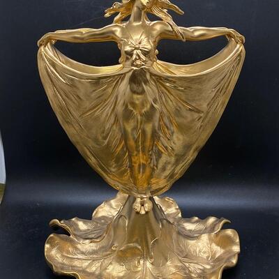 Heavy Painted Bronze Emile Joseph Nestor Carlier Art Noveau Double Sided Woman Vase