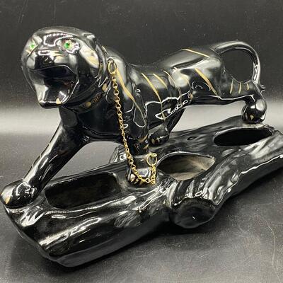 Vintage Retro Mid Century Black Tiger Cat Panther Ceramic Planter Figurine