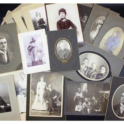 Lot of Various Size Antique 19th Century Wedding, Portrait, Family Matted Photograph Studio Cabinet Cards