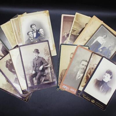 Lot of Antique 19th Century Photograph Studio Cabinet Cards Portraits of Children, Families, Couples, and Singles