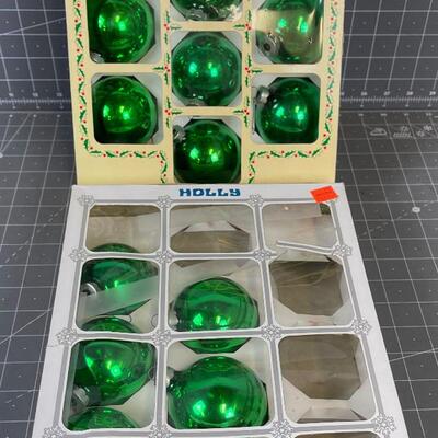 2 Boxes of Green Ornaments 