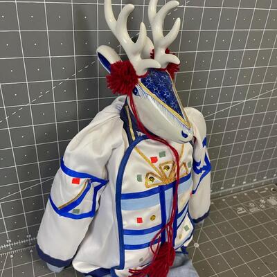 a Full 21" Blue Porcelain Reindeer Doll 