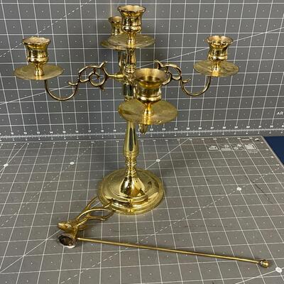  Brass Candelabra with Reindeer Snuffer
