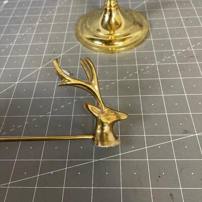  Brass Candelabra with Reindeer Snuffer