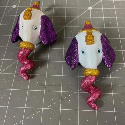 2 Indian Elephant Heads Glittery, Pair "Ganesha"