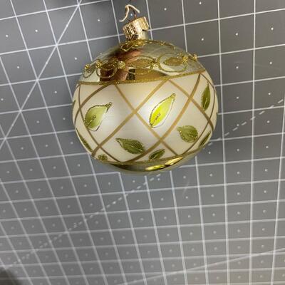 Cream Large (3) 3" Diameter Glass Ornaments 