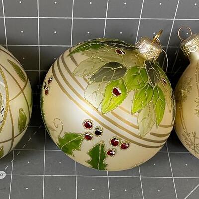 Cream Large (3) 3" Diameter Glass Ornaments 