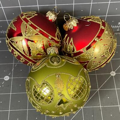 (3) Department 56 Made in Poland Ornament's Red, Green & Gold 