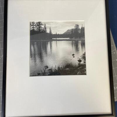 Vintage Black and White Photo of Mountain Lake 