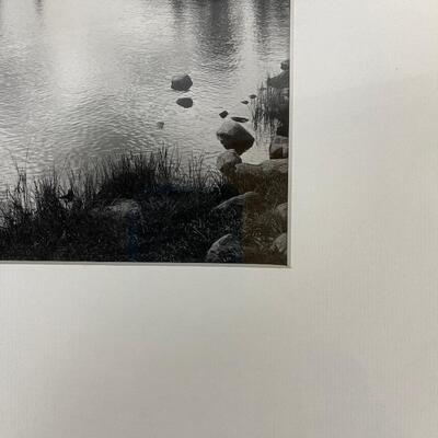 Vintage Black and White Photo of Mountain Lake 
