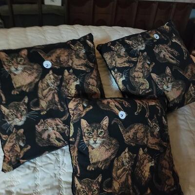 3 cat pillows.