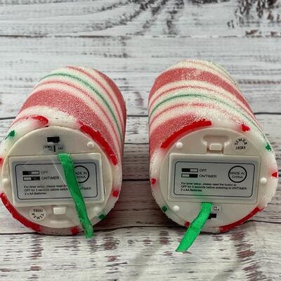 Christmas Candy Cane Striped Set of Two Fake Light Up Candles