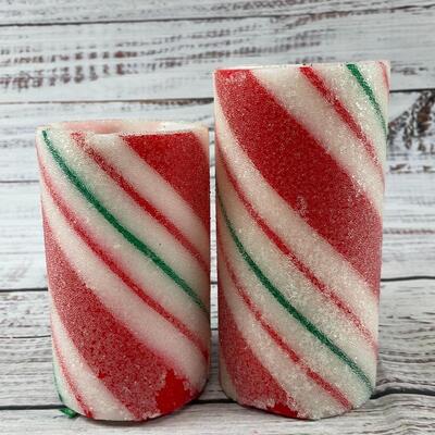 Christmas Candy Cane Striped Set of Two Fake Light Up Candles