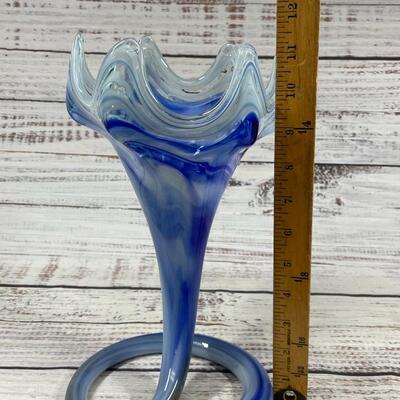 Vintage Murano Trumpet Coil Light Blue Art Glass Vase