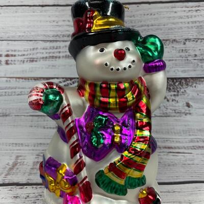 Metallic and Sparkly Glass Snowman Holiday Christmas Ornament