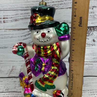 Metallic and Sparkly Glass Snowman Holiday Christmas Ornament