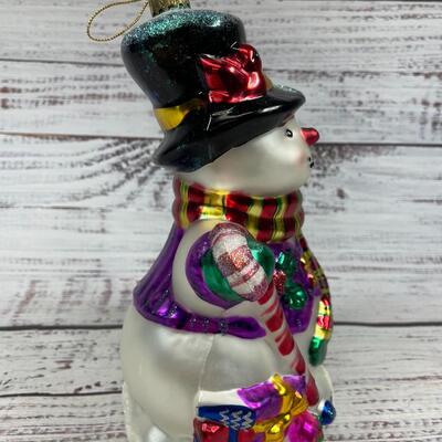 Metallic and Sparkly Glass Snowman Holiday Christmas Ornament