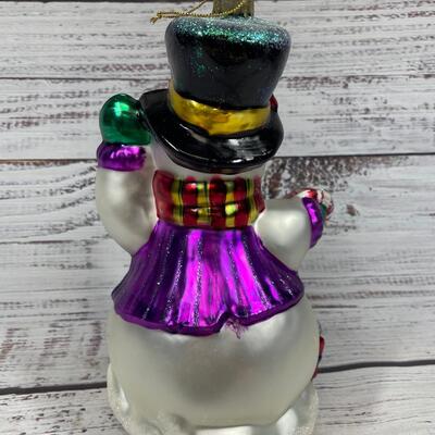 Metallic and Sparkly Glass Snowman Holiday Christmas Ornament