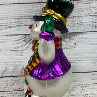Metallic and Sparkly Glass Snowman Holiday Christmas Ornament
