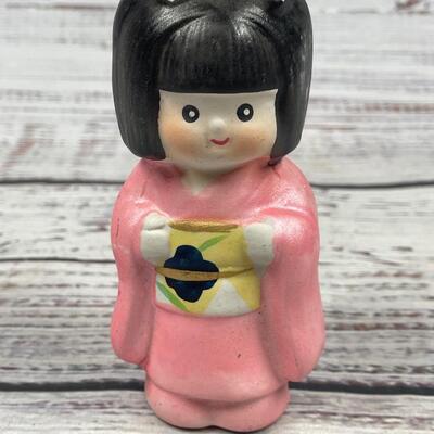 Japanese Little Girl Figurine Wearing a Light Pink Kimono