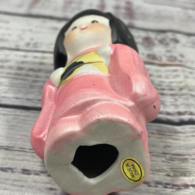 Japanese Little Girl Figurine Wearing a Light Pink Kimono