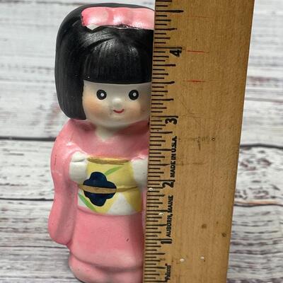 Japanese Little Girl Figurine Wearing a Light Pink Kimono