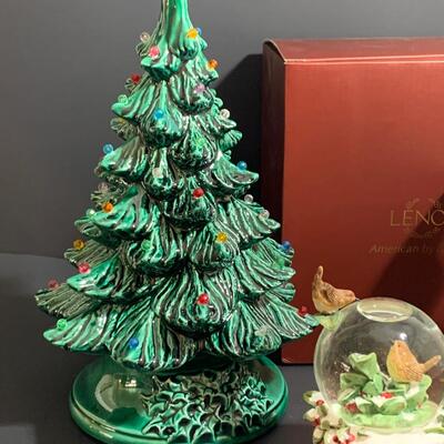 Lot 24: Vintage Ceramic Christmas Tree, Lenox, Hallmark Snow Globe