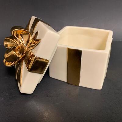 Lot 158: Vintage Lenox Ornaments, Candy Dish and Gold Trimmed Trinket Box