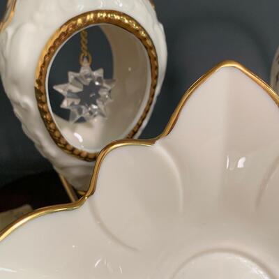 Lot 158: Vintage Lenox Ornaments, Candy Dish and Gold Trimmed Trinket Box
